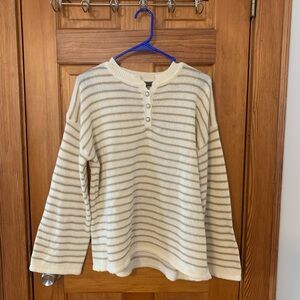 SHEIN Cream and Brown Crew Neck Striped Sweater